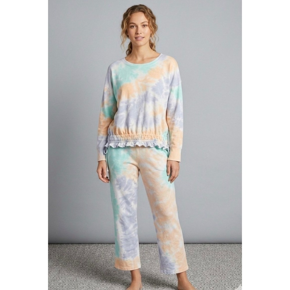 Soft Surroundings Mabel Tie Dye Lounge Set Large Canyon Sunset Ruffle Hem *READ